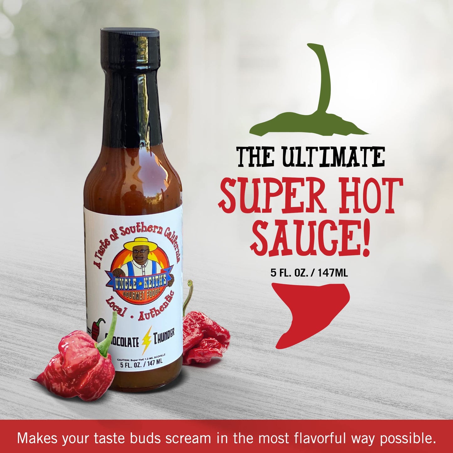 Uncle Keith’s - Chocolate Thunder Gourmet Chili Hot Sauce, Chocolate Trinidad Scorpion Hot Peppers, 1.2 Scoville Units of Super Hot Sauce, Exotic