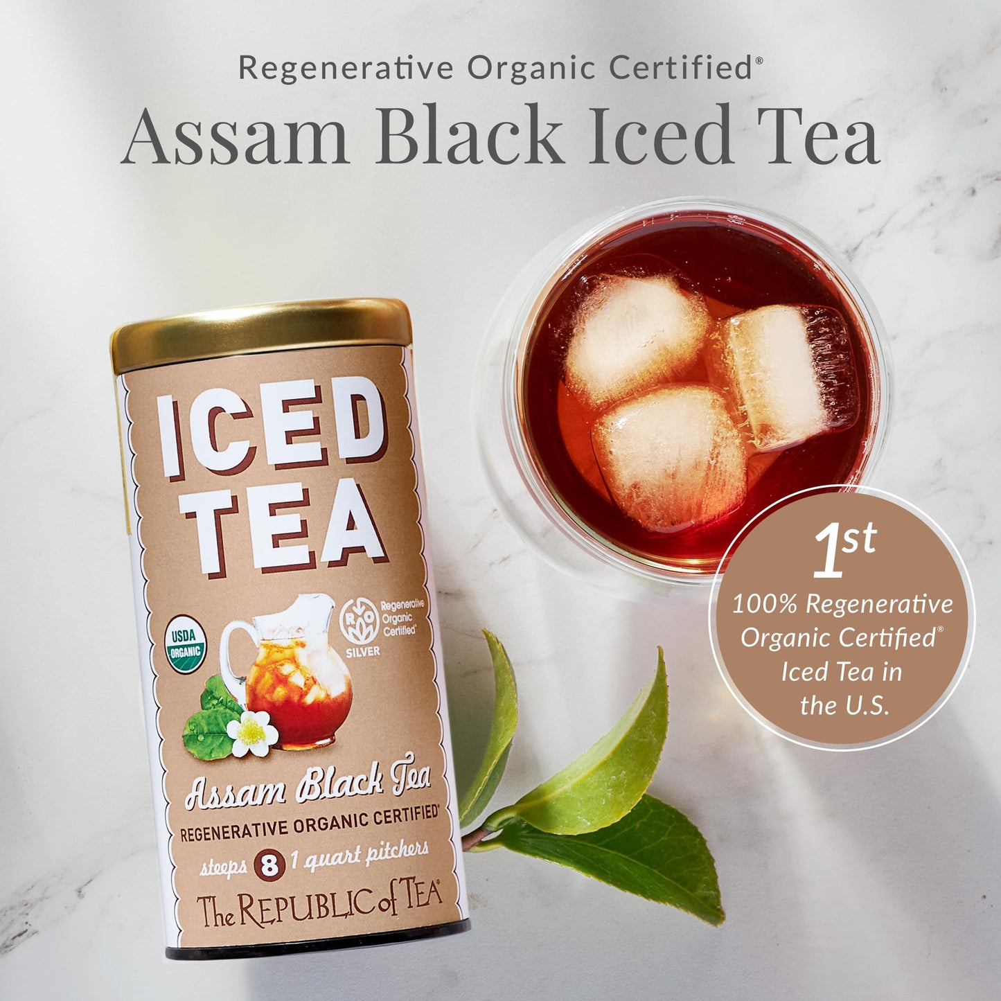 The Republic of Tea - Assam Black Iced Tea, 8 Quart-Sized Iced Tea Pouches, Regenerative Organic Certified
