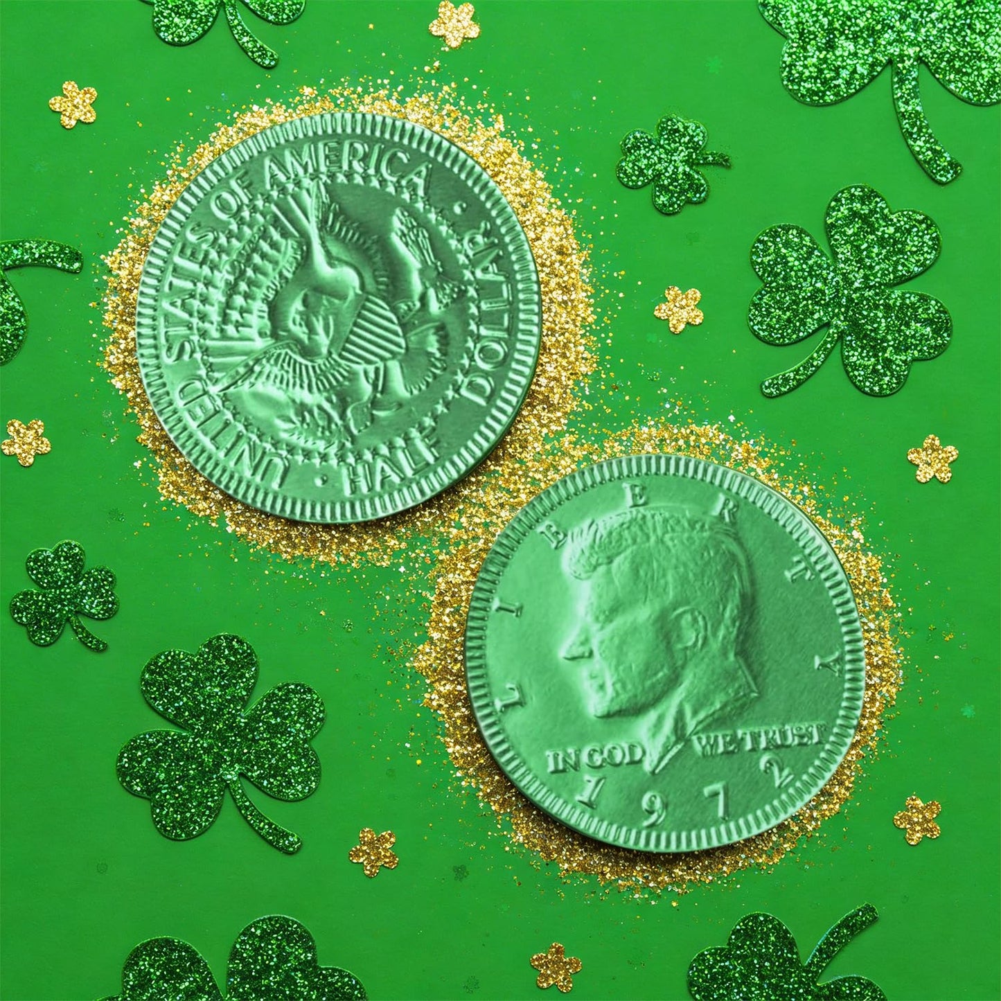 Belgian Chocolate Coins Candy Bulk 100 Pack - St Patrick's Day Green Foil Wrapped Milk Chocolate Coins Candy For Party Favors, Gift Bags & Treats