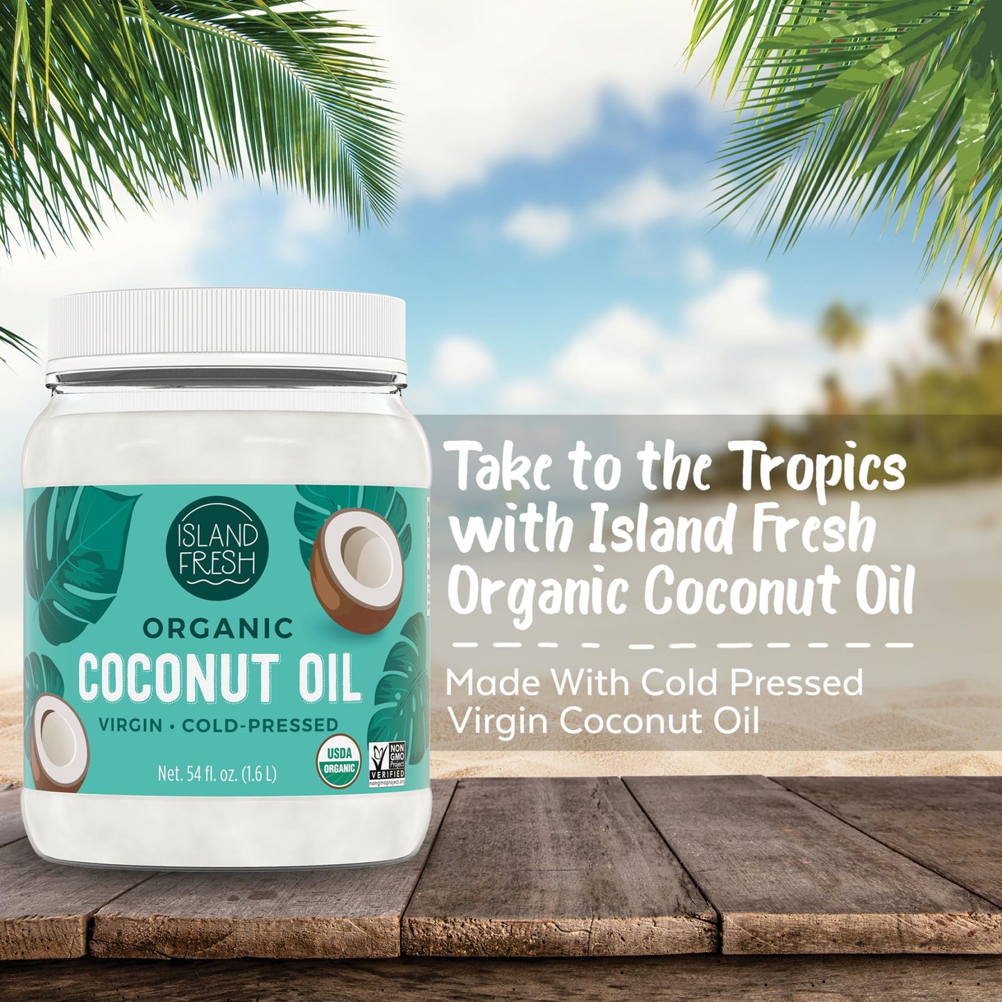 Island Fresh Organic Coconut Oil, Extra Virgin, Cold-Pressed, 54 fl oz - USDA Organic, Non-GMO for Cooking, Baking, Hair and Skin