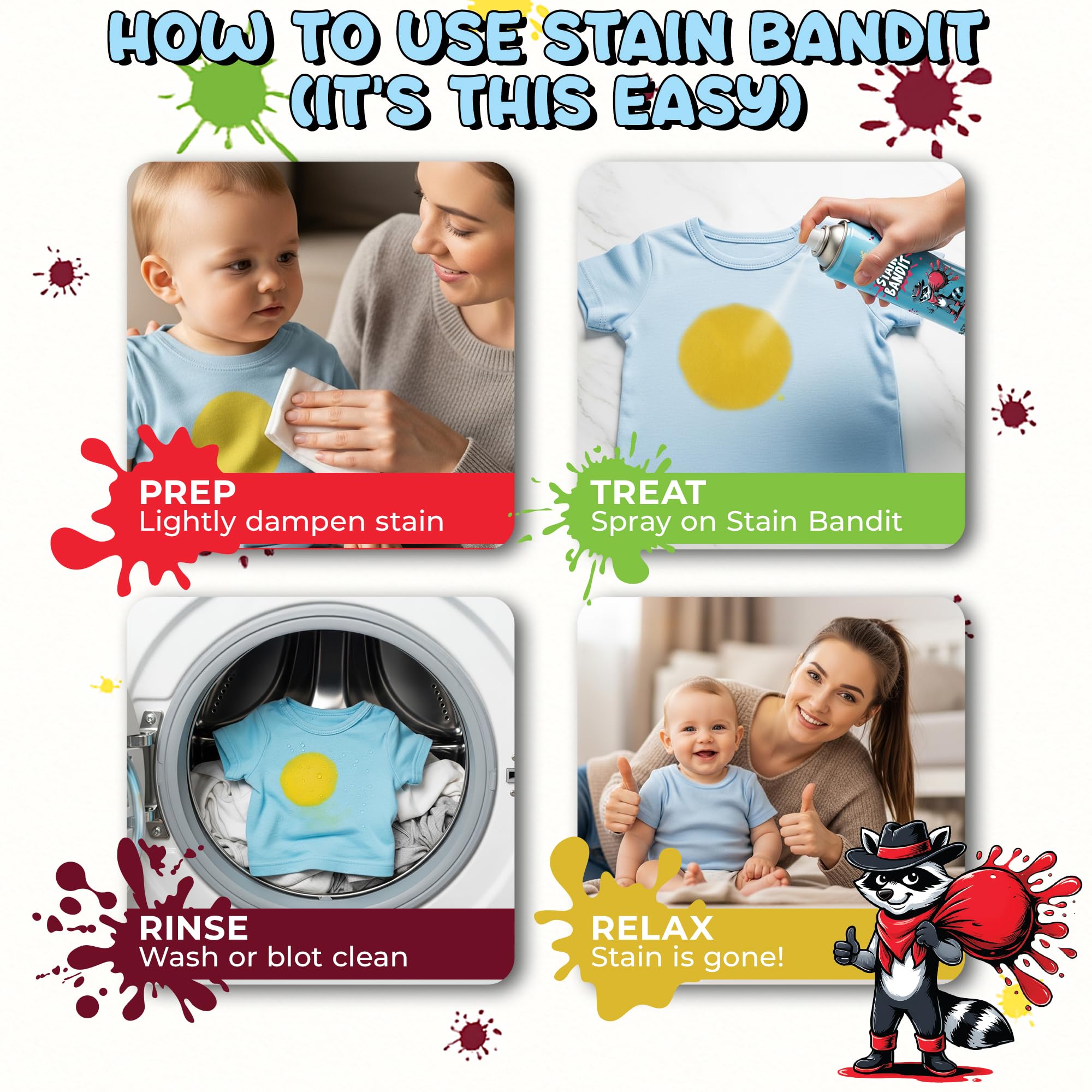 Stain Bandit Stain Remover Spray | Non-Toxic Stain Remover Family Safe Formula | Bag-On-Valve 360° Continuous Spray Bottle | Cleaner for Clothes