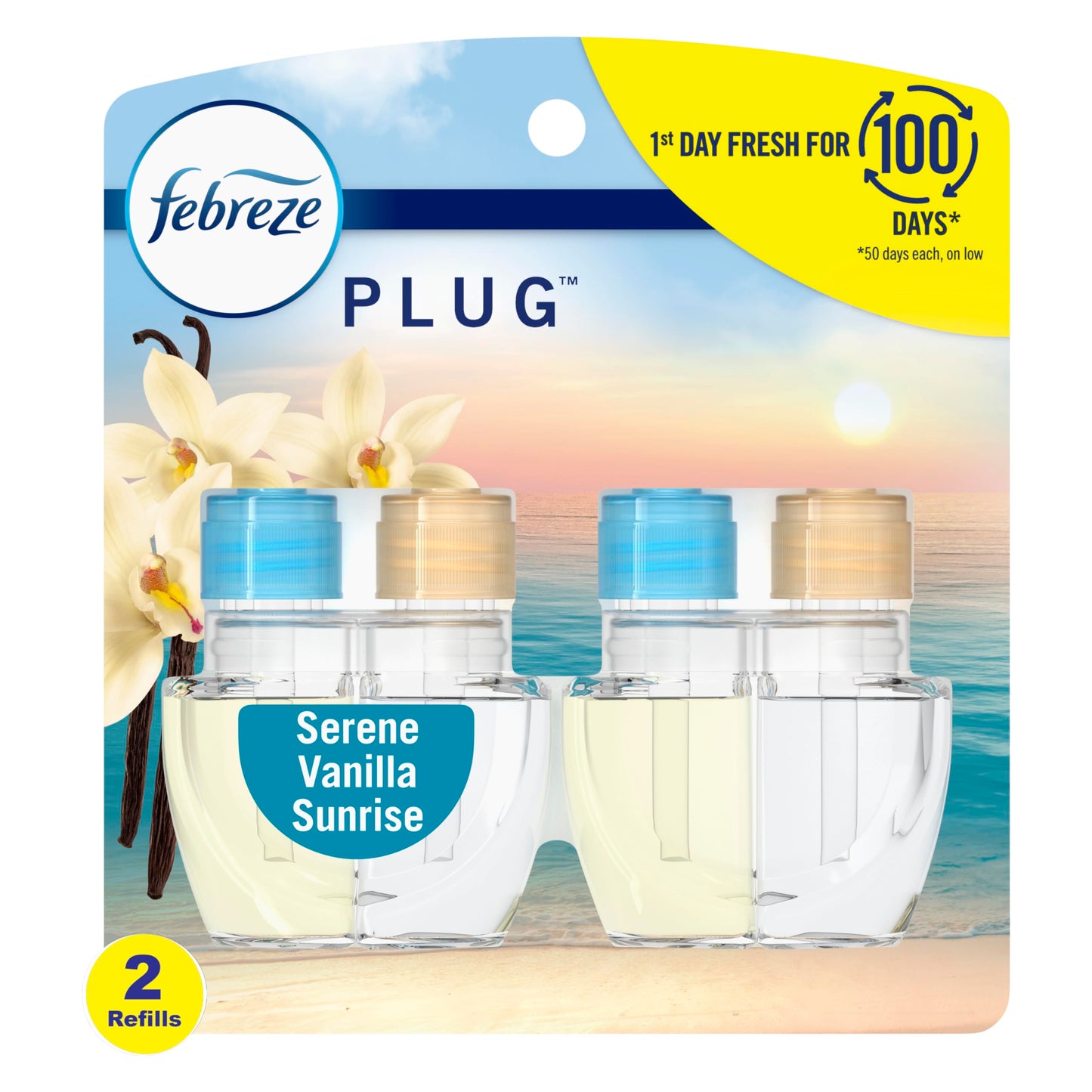 Febreze Odor-Fighting Fade Defy Plug Air Freshener - Serene Vanilla Sunrise - (2) of 0.87 fl oz Refills