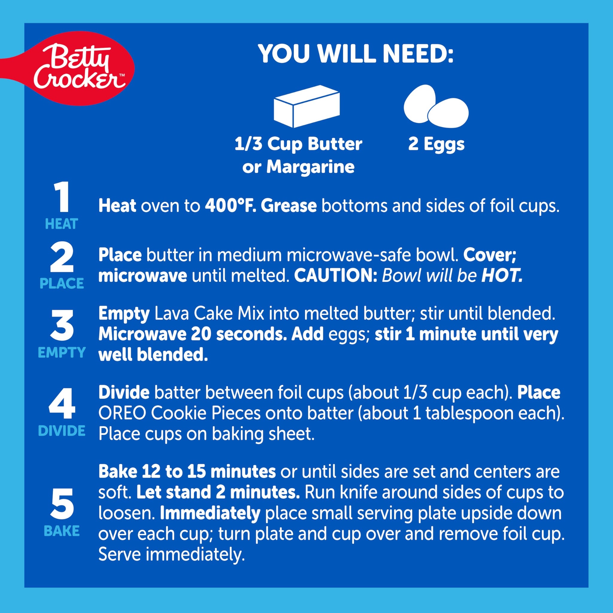 Betty Crocker OREO Lava Cake Mix, Chocolate Lava Cake Baking Mix With OREO Cookie Pieces, 8.3 oz
