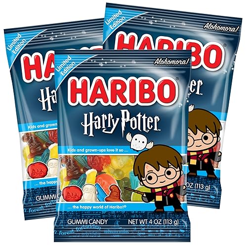 Haribo Harry Potter Gummies - Pack of 3 Gummy Candy Bags - Fruit Flavors & Wizarding World Shapes - Fun Snack for Kids, Parties, Gift Bags
