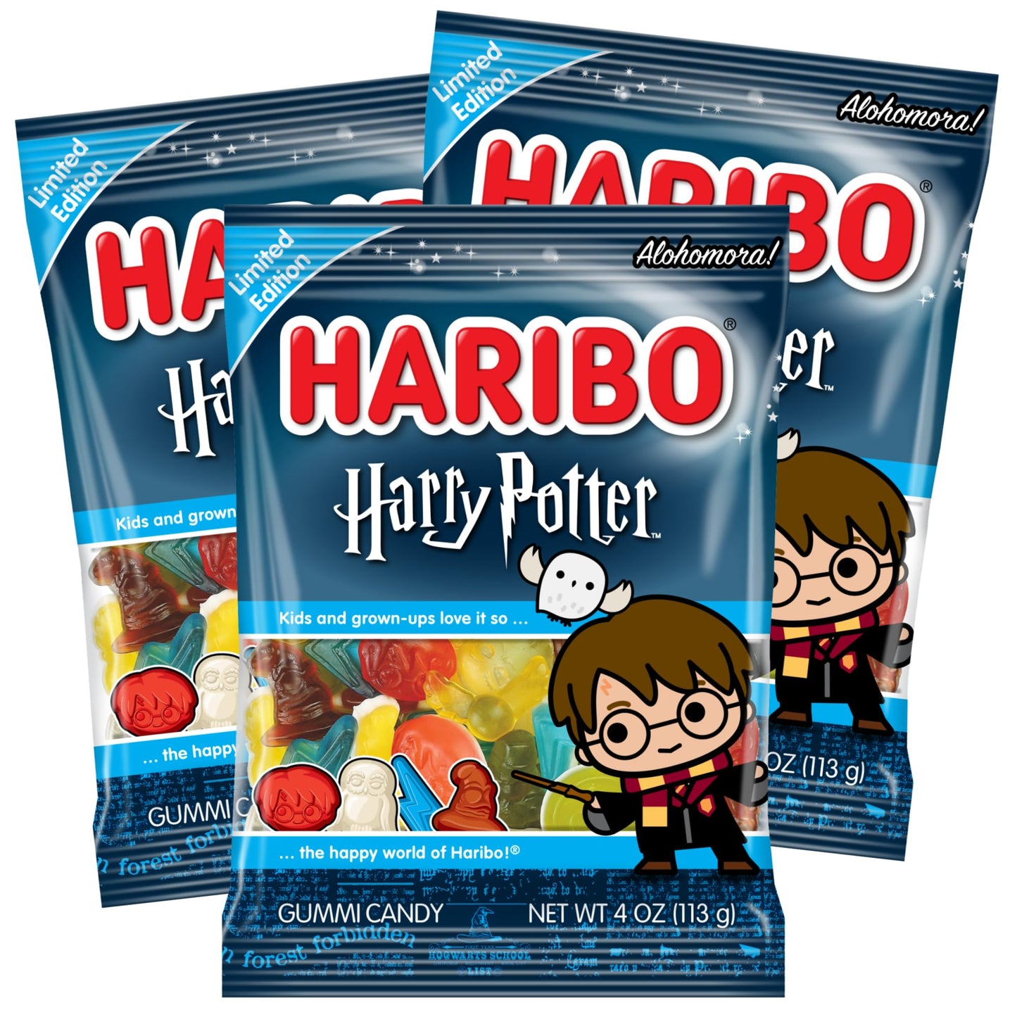 Haribo Harry Potter Gummies - Pack of 3 Gummy Candy Bags - Fruit Flavors & Wizarding World Shapes - Fun Snack for Kids, Parties, Gift Bags