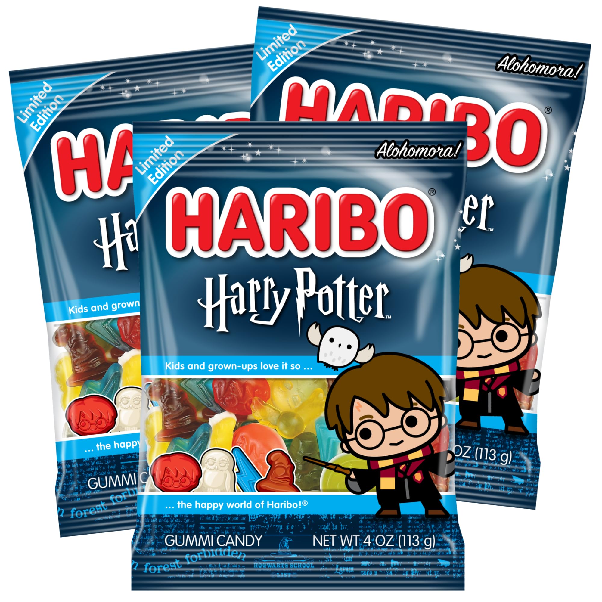 Haribo Harry Potter Gummies - Pack of 3 Gummy Candy Bags - Fruit Flavors & Wizarding World Shapes - Fun Snack for Kids, Parties, Gift Bags