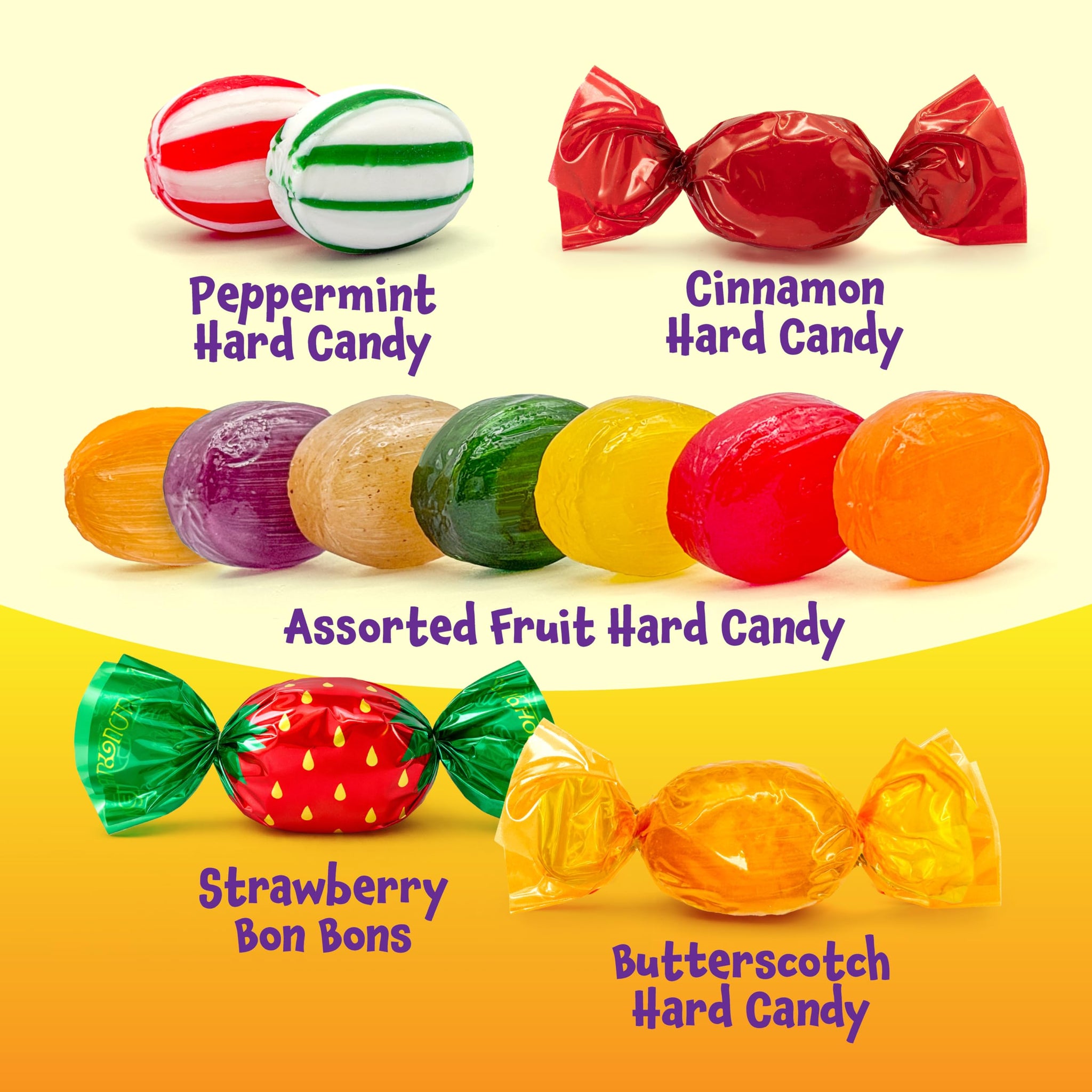 Old Fashioned Hard Candy Assortment - 2 Pound Bag - Hard Candy Individually Wrapped - Peppermint, Strawberry, Cinnamon, Butterscotch, and Fruit