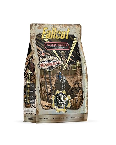 Bones Coffee Company Fallout Mojave Mocha, Mocha Flavored Coffee, Medium Roast Low Acid Arabica Beans Compatible with Auto drip and French Press