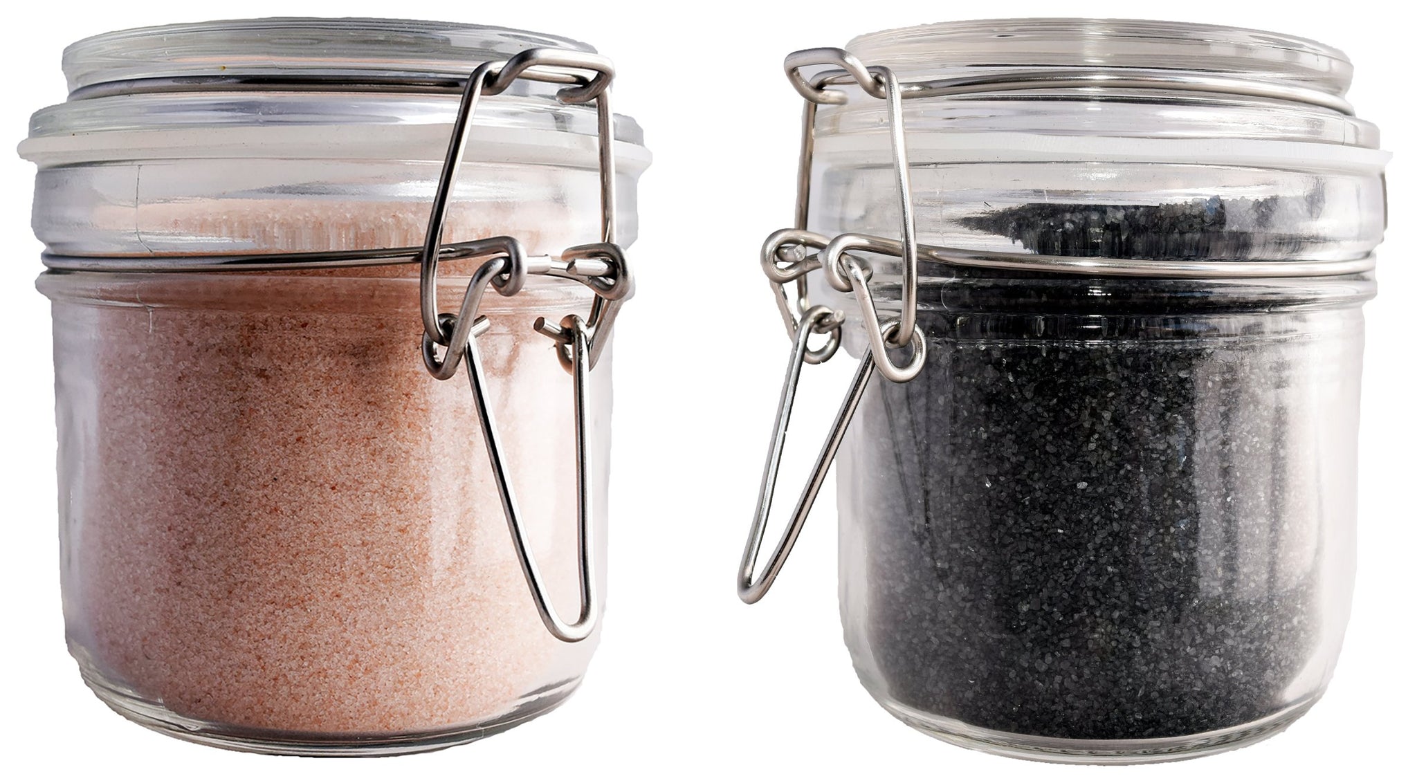 Gourmet Himalayan & Hawaiian Black Lava Sea Salt Gift Set (Ground Fine - 8oz Each) in Reusable Airtight 8oz Chefs Spice Jars - Kosher and non-GMO