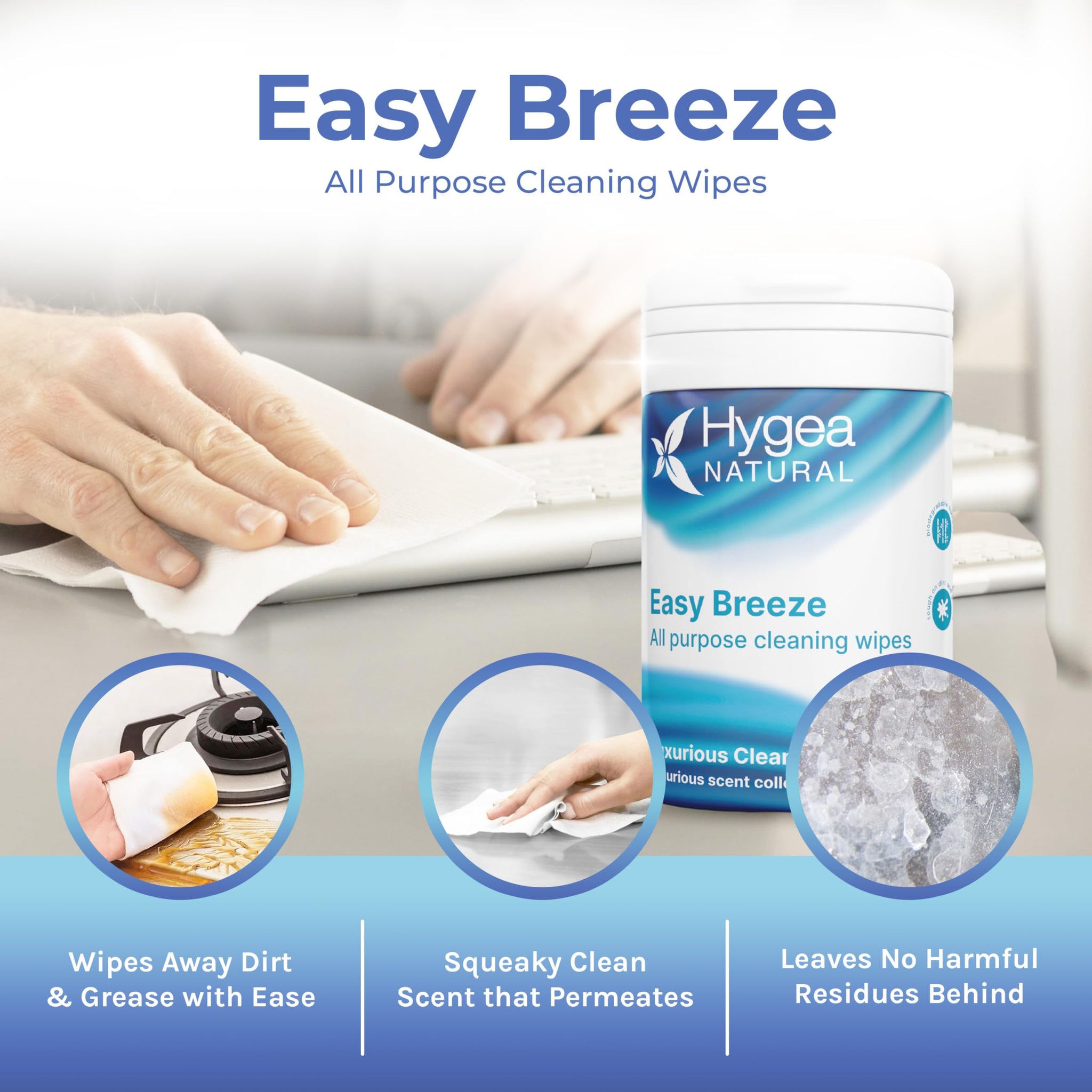 Hygea Natural EasyBreeze Luxurious Clean All Purpose Cleaning Wipes - Multipurpose Cleaner - Dirt and Grease Wipes (Pack of 1)