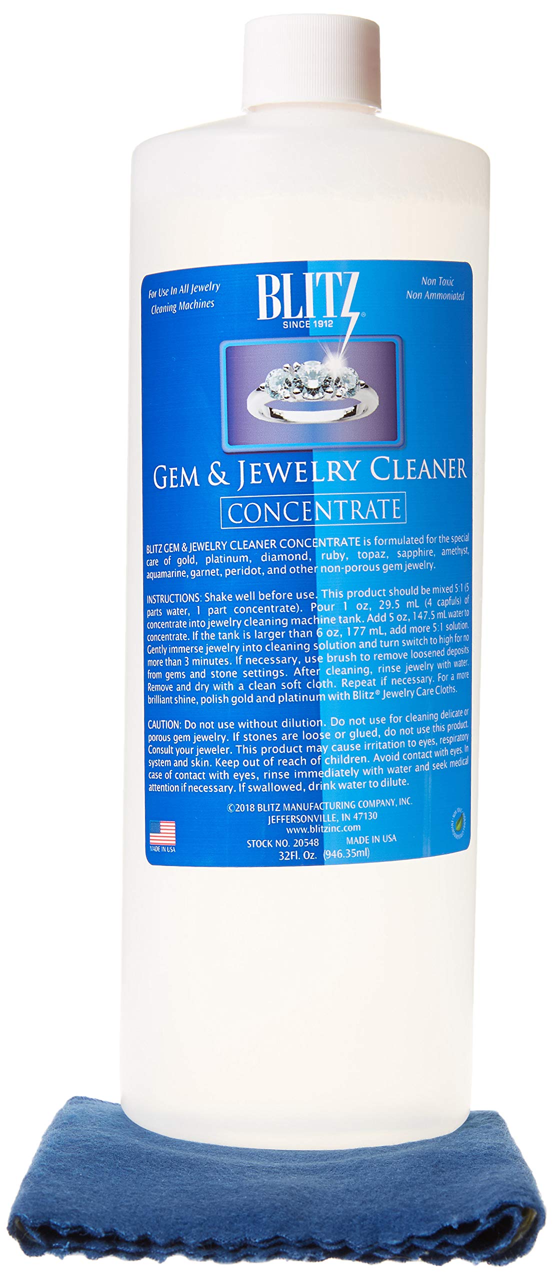 Blitz 32 Ounce Concentrated Jewelry Cleaning Solution + Free Cleaning Cloth