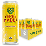 Yerba Madre Organic Yerba Mate, Lemon Elation, 150mg Natural Caffeine, Energy Drink Alternative, No Jitters or Crash, 15.5 Oz Cans (Pack of 12)