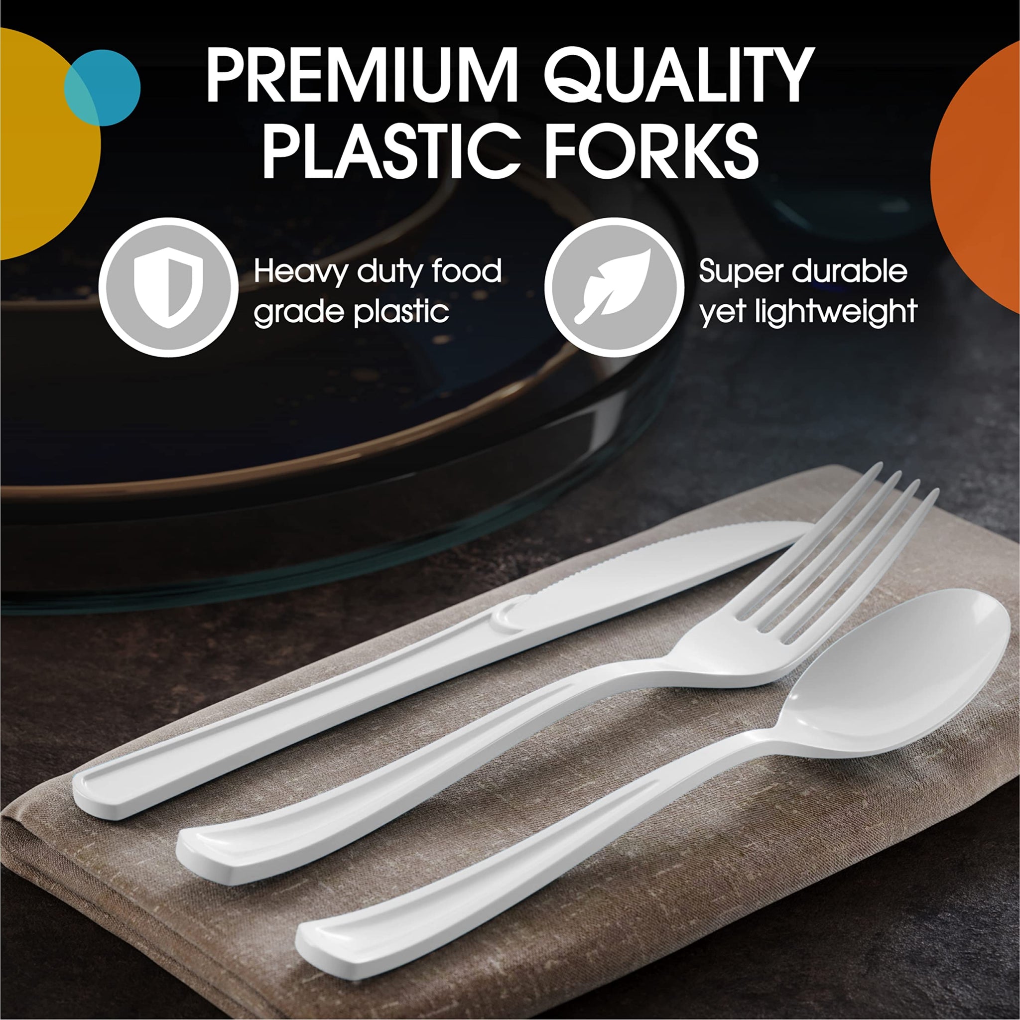 Exquisite White Plastic Forks 100 Pieces White Forks Disposable Utensils Heavy Duty Plastic Cutlery Set Flatware Sets Party Supplies & Party Tableware
