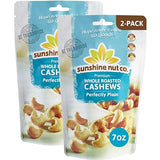 Sunshine Nut Company Whole Roasted Cashews, Perfectly Plain Flavor, No Added Salt, 2 Pack, 7 oz. Each, Gluten Free, Peanut Free and Vegan Individual