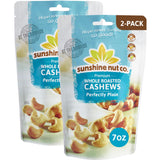 Sunshine Nut Company Whole Roasted Cashews, Perfectly Plain Flavor, No Added Salt, 2 Pack, 7 oz. Each, Gluten Free, Peanut Free and Vegan Individual