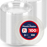 Munfix 100 Pack Clear Plastic Plates, 7 Inch Disposable Appetizer, Dessert Plates, Bulk Pack for Party, BBQ, Picnic, Parties, Travel and Events