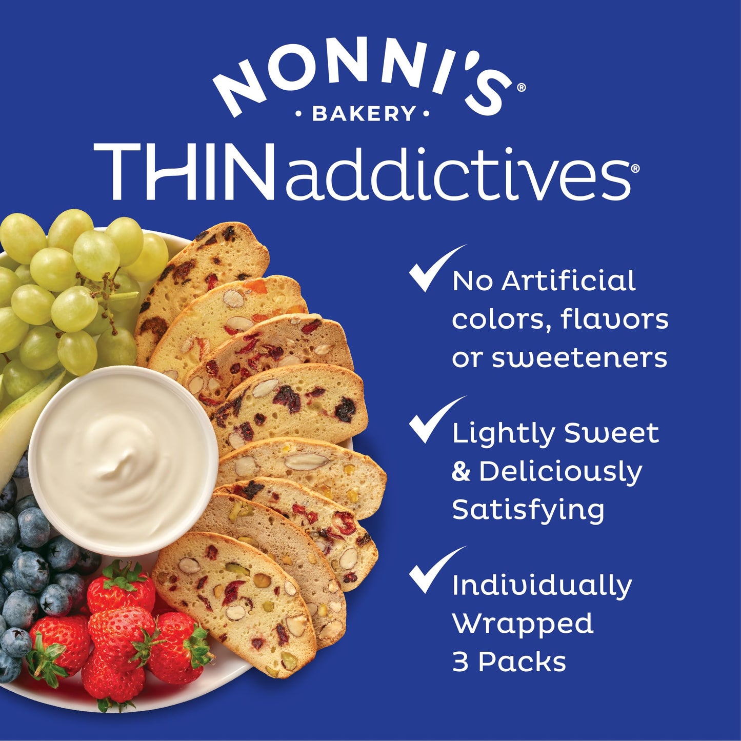 Nonni's THINaddictives Almond Thin Cookies - 6 Boxes Lemon Blueberry Cookie Thins - Almond Cookies - Sweet Crunchy & Chewy - Biscotti Individually