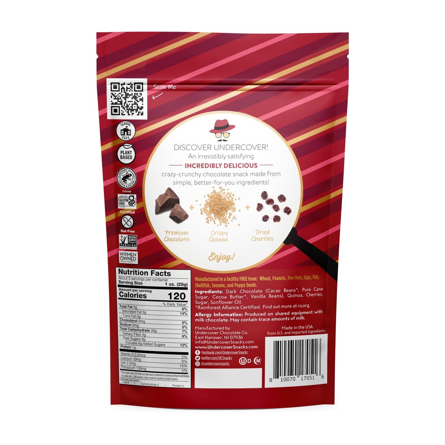 Undercover Chocolate Co, Quinoa Crisps Dark Chocolate Cherries, 3 Ounce