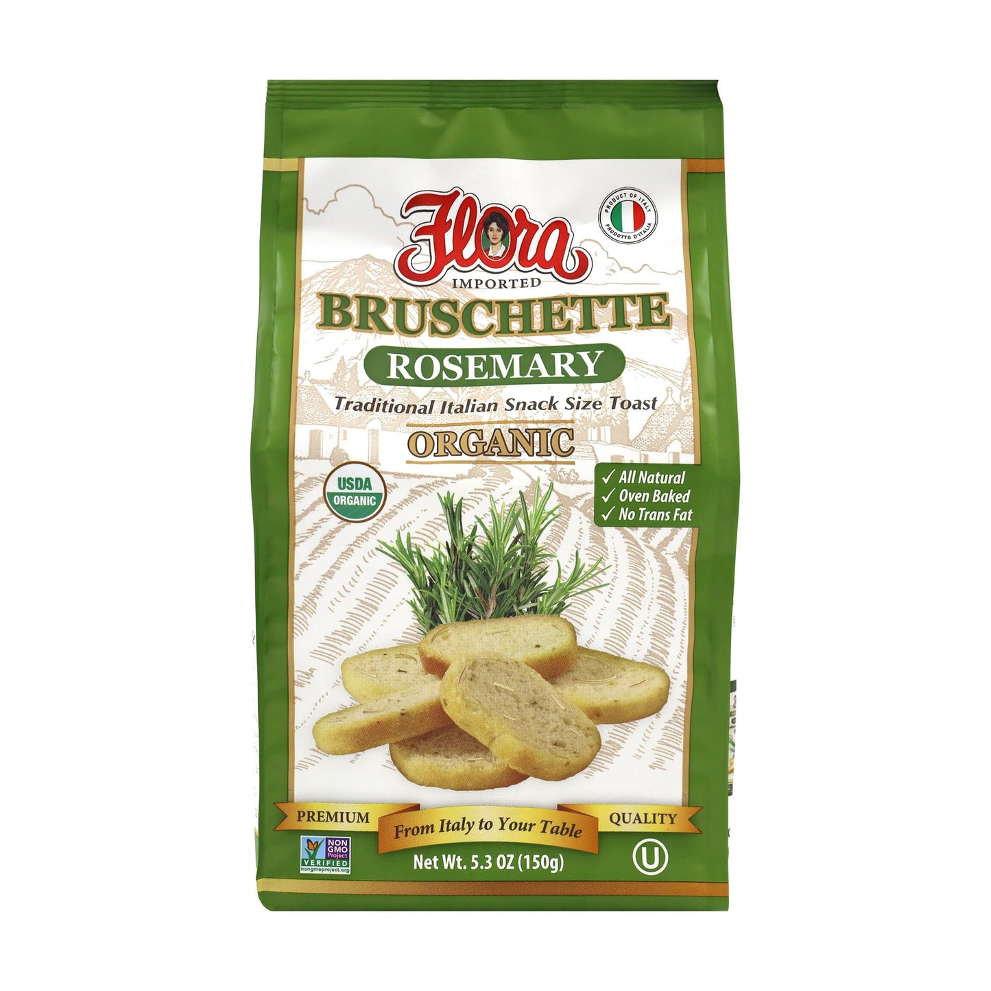 Flora Foods Organic Bruschette Mini Toasts (Rosemary) - Imported from Italy - Bread for Bruschetta