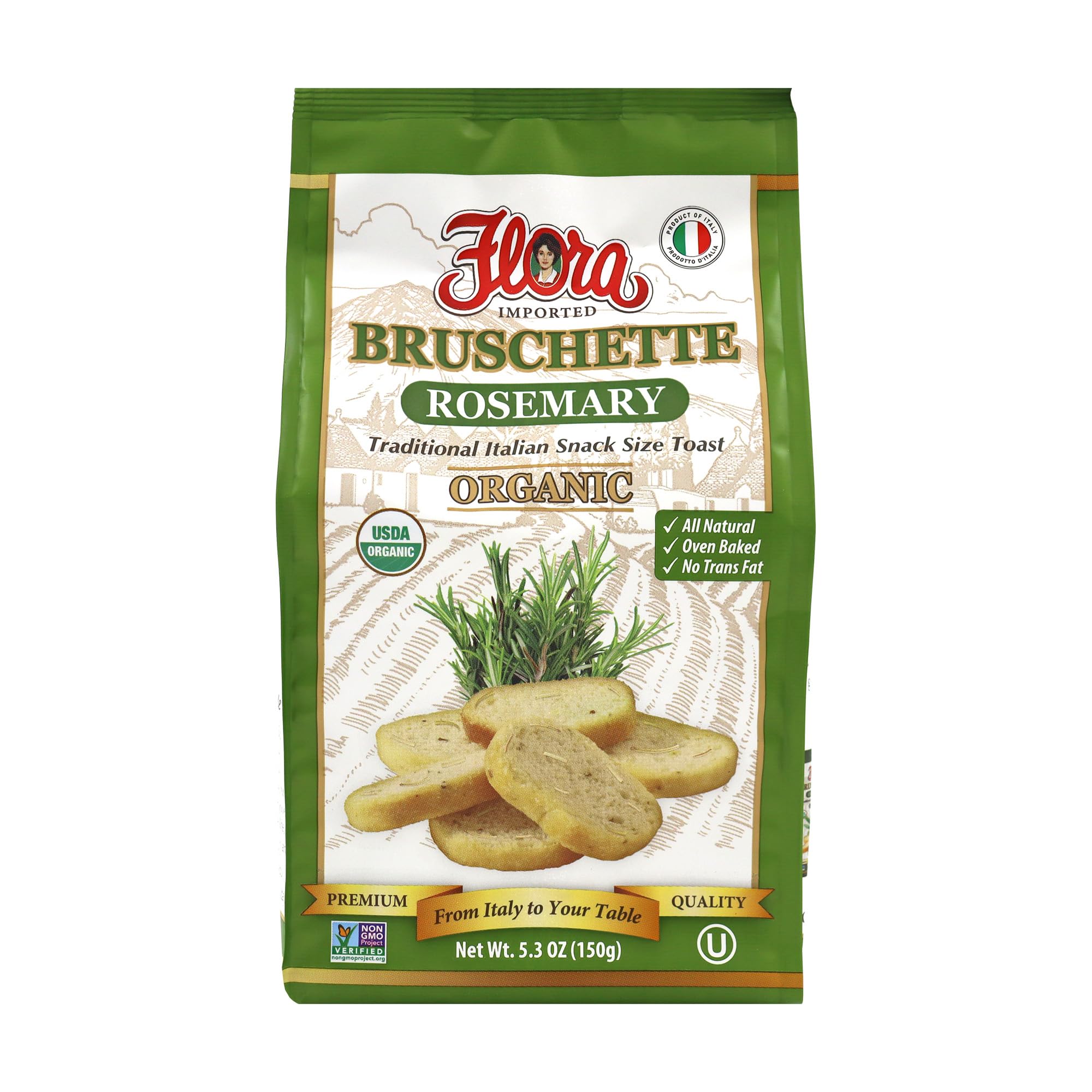 Flora Foods Organic Bruschette Mini Toasts (Rosemary) - Imported from Italy - Bread for Bruschetta