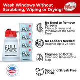 Full Crystal Window Cleaning Kit - 16 oz Glass Cleaner and Bottle with 27 ft Reach, Each 4 oz Bag Makes Up to 640 fl oz, Cleans Up to 80 Windows