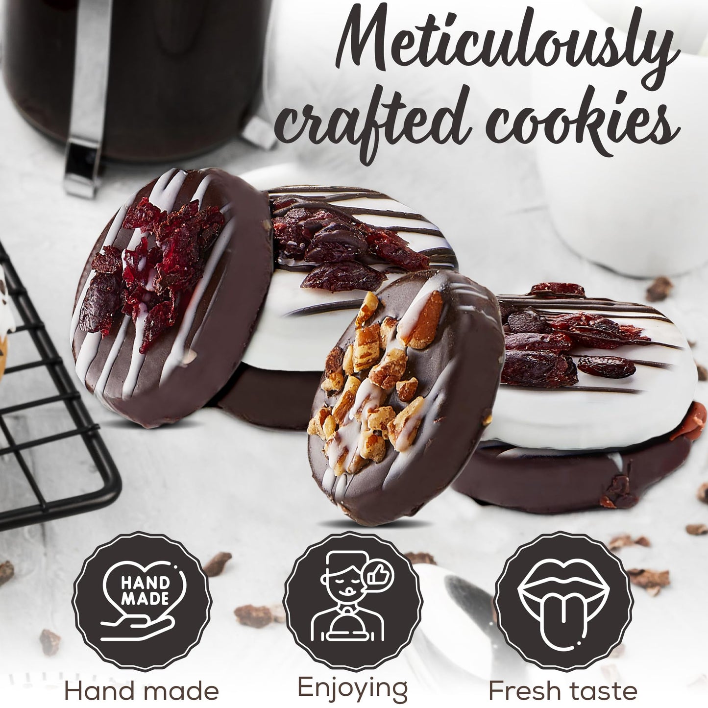 Pastry Perks Happy Birthday Gift Basket -6 Gourmet Chocolate-Covered Cookies, Sweet Celebration Treats for Men, Women, and Grandma - Food Delivery