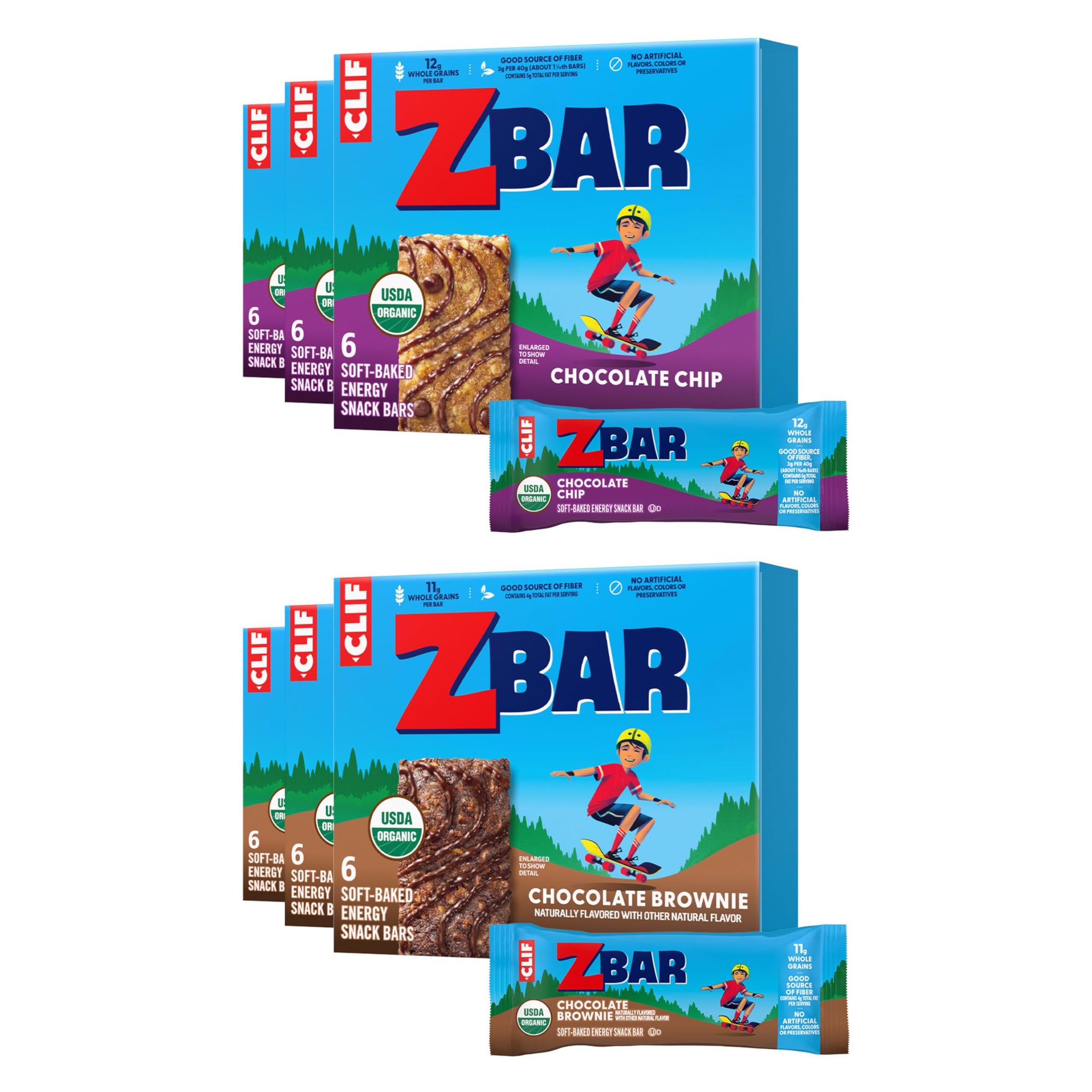 Zbar - Chocolate Chip and Chocolate Brownie - Variety Pack - Soft Baked Snack Bars - Non-GMO - 10-11g Whole Grains - USDA Organic Granola Bars (36