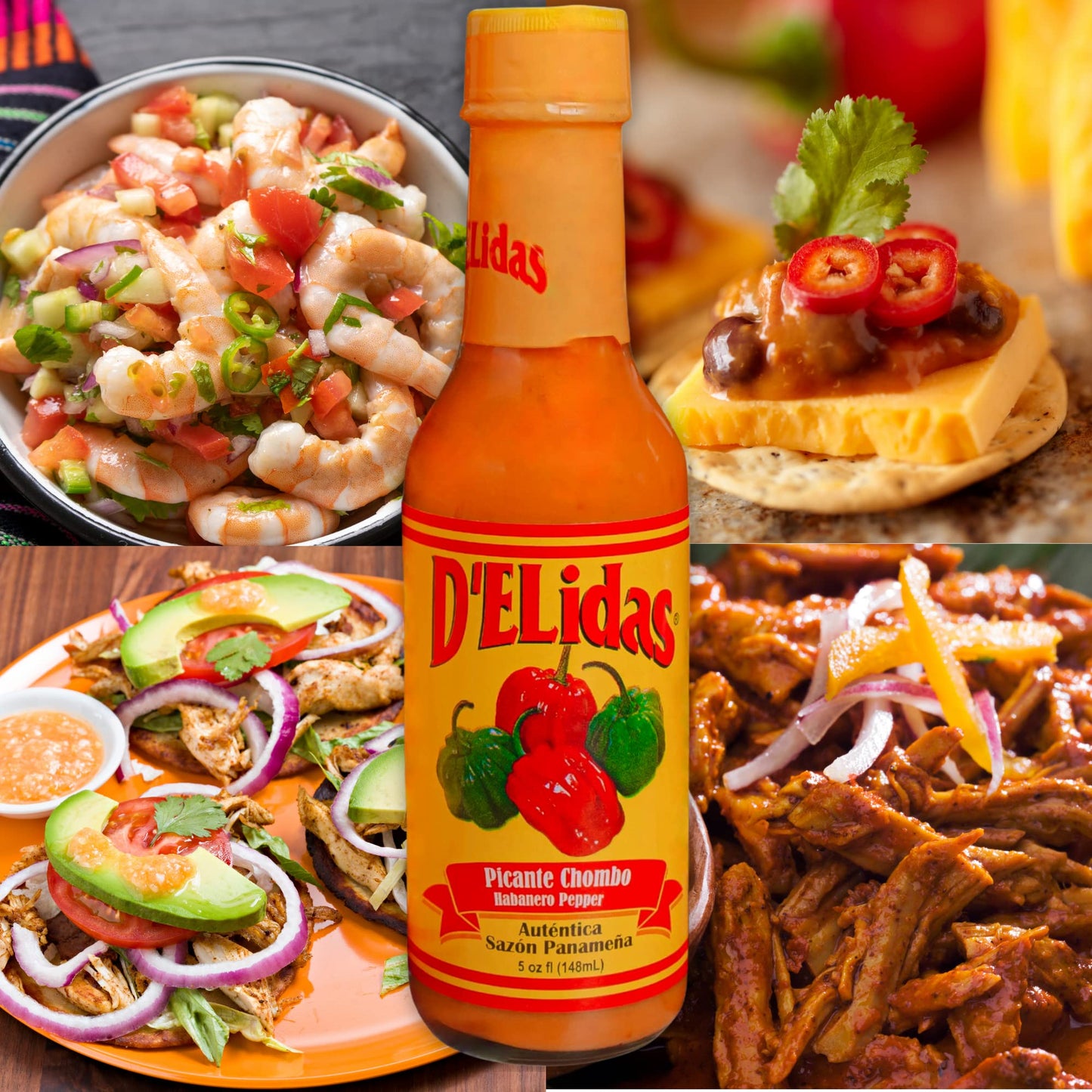 D'ELidas Habanero Hot Sauce, Natural Habanero Pepper Hot Sauce, Chombo Picante Sauce #1 in Panama, Non-GMO, Keto Friendly Food Habanero Sauce, 5 Fl Oz
