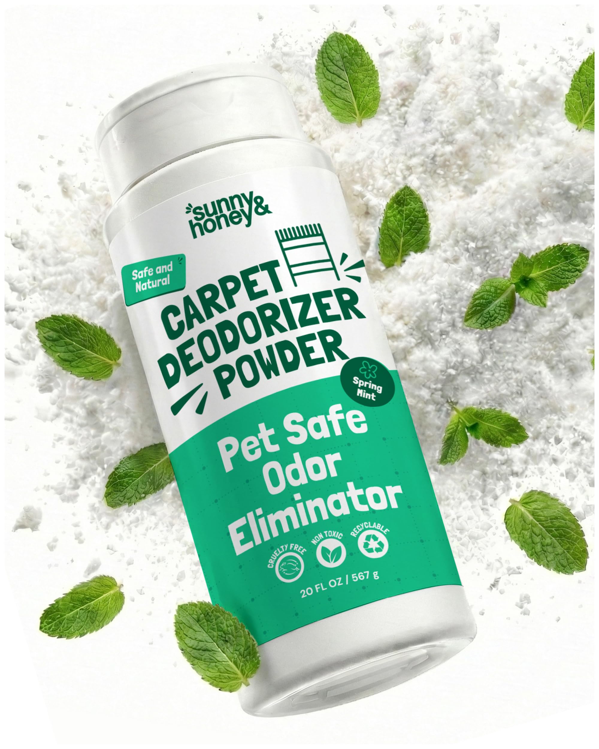 Sunny & Honey Carpet Deodorizer and Freshener Powder - Pet Safe Rug Refresher for Vacuuming - Mint Odor Eliminator for Strong Odor and Pet Urine (20