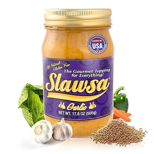 Slawsa Garlic - Real Minced Garlic Gourmet Topping, Savory Relish for Burgers, Gyros, Shawarma, Eggs & more, Never Watery, No Garlic Powder Shortcuts