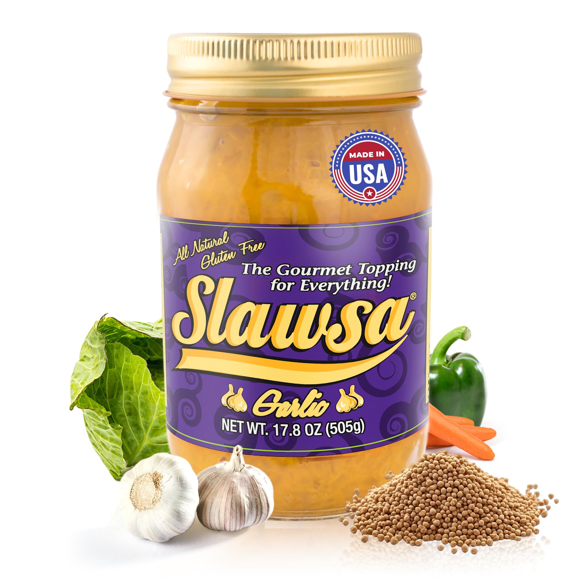 Slawsa Garlic - Real Minced Garlic Gourmet Topping, Savory Relish for Burgers, Gyros, Shawarma, Eggs & more, Never Watery, No Garlic Powder Shortcuts