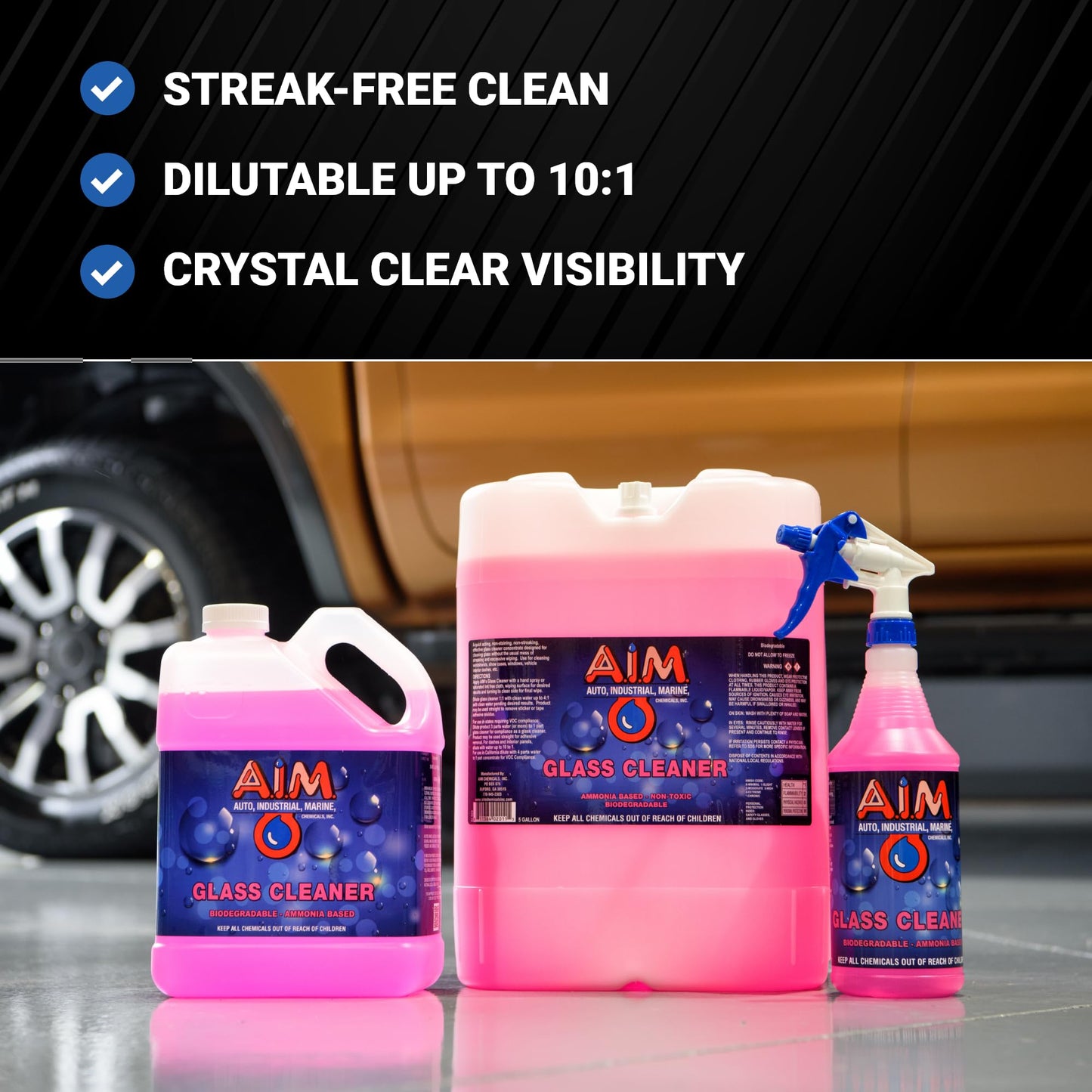 AIM Chemicals Ammoniated Glass Cleaner Concentrate - Streak-Free Shine for Windows, Cars, Homes, Offices - Dilutes 10:1 - Removes Dirt, Grime