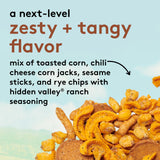 Snak Club Crunch Mix with Hidden Valley Ranch Seasoning, Toasted Corn, Chili Cheese Corn Jacks, Sesame Sticks, and Rye Chips, Kosher Snack, 2.5 oz