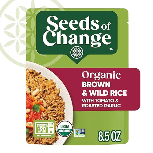 SEEDS OF CHANGE Certified Organic Brown and Wild Rice with Tomato & Roasted Garlic, Organic Food, 8.5 OZ Pouch