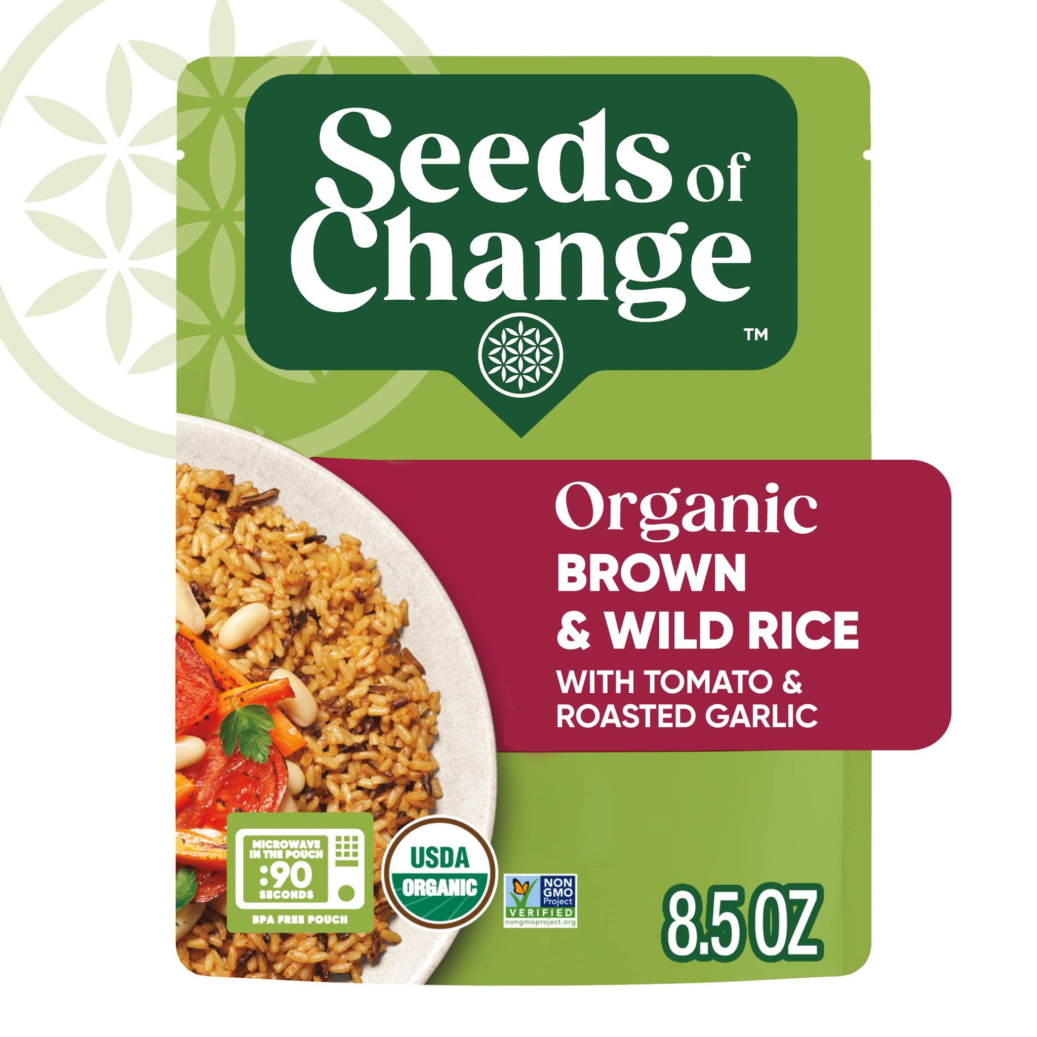 SEEDS OF CHANGE Certified Organic Brown and Wild Rice with Tomato & Roasted Garlic, Organic Food, 8.5 OZ Pouch