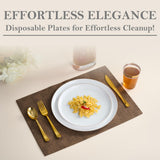 BloominGoods 50 PCS Disposable Plastic Plates For Party, 25 8.5 In. Appetizer Plates And 25 10.5 In. Dinner Plates, White With Gold Rim Plates