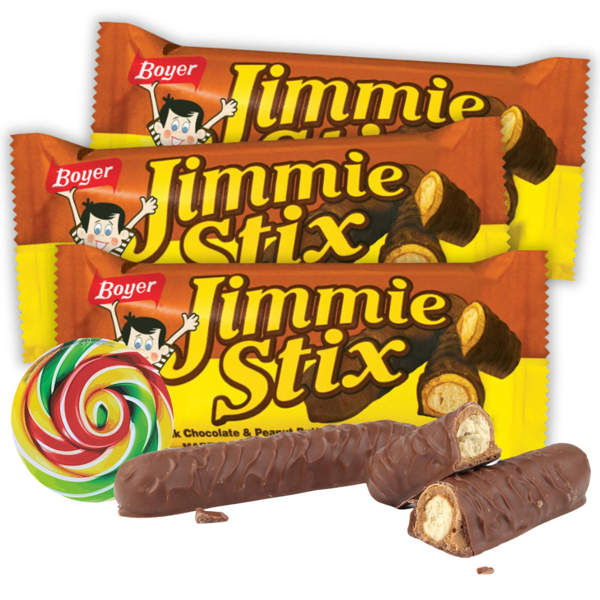Sweetzo - Chocolate and Peanut Butter Covered Pretzel Sticks with Swirl Sticker, Boyer's Jimmie Stix, Sweet and Salty Treat, 2 per Sleeve, 1.8 Ounces