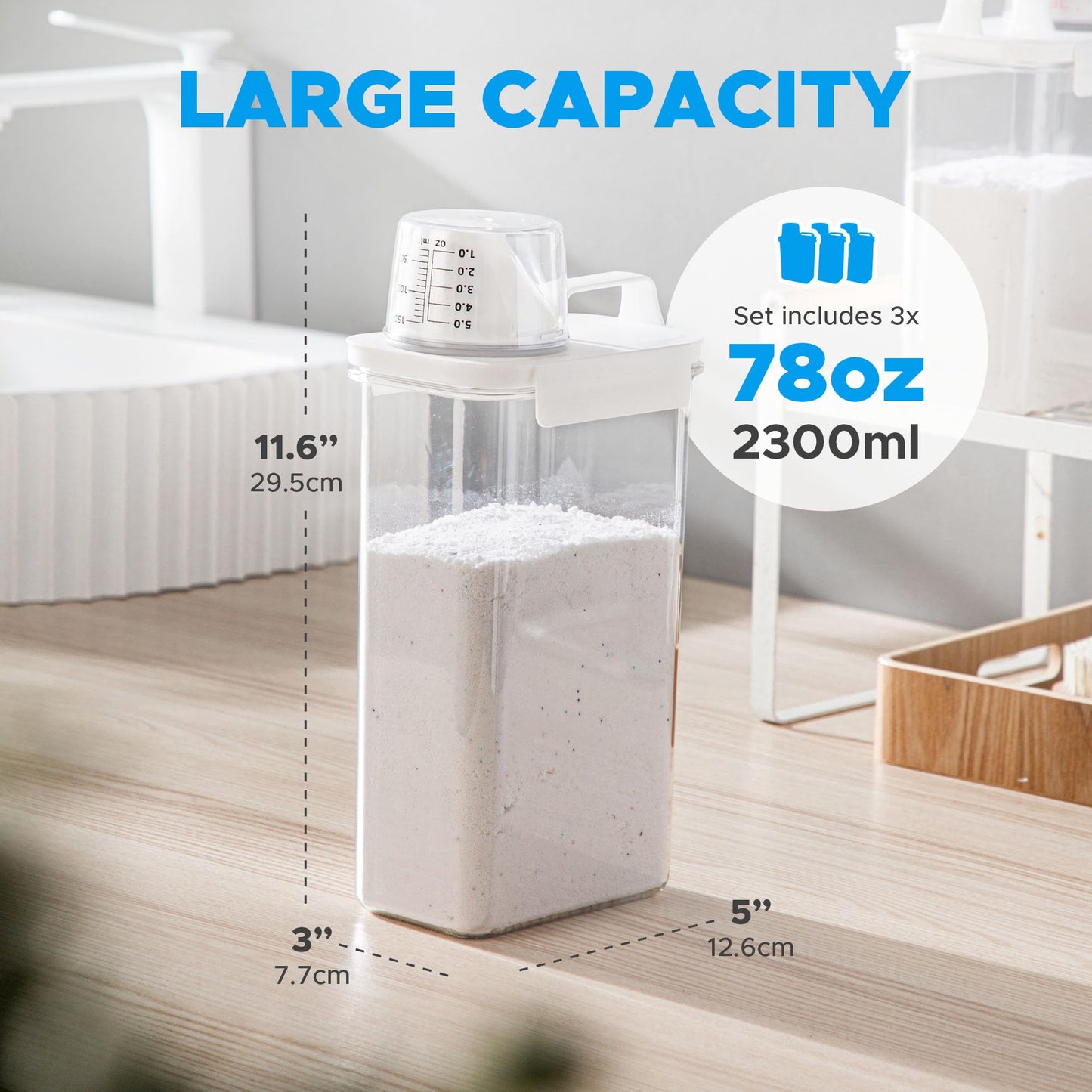 [3 Pack] Liquid Laundry Detergent Dispenser for Laundry Room Organization and Storage, 78oz Large Capacity Laundry Soap Containers with 12 Removable