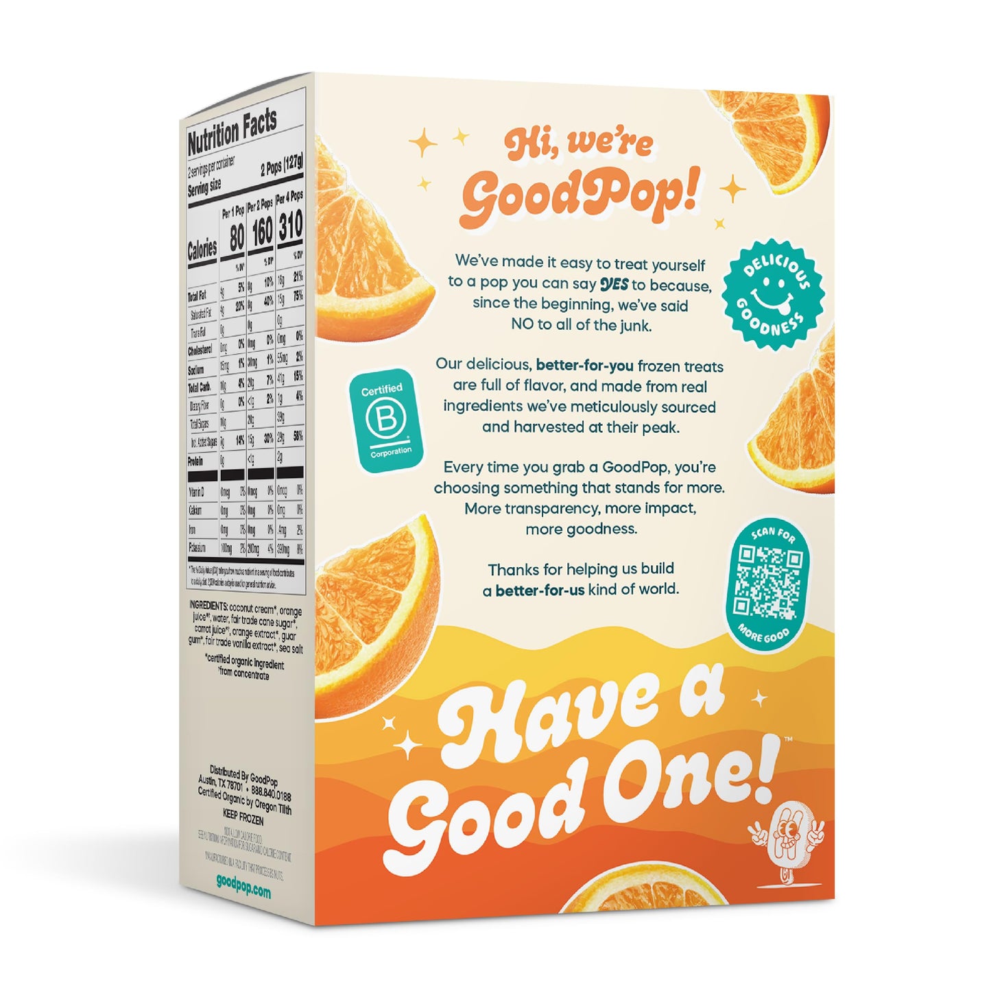 Goodpop, Dairy Free Orange and Cream Bars, 4 Count