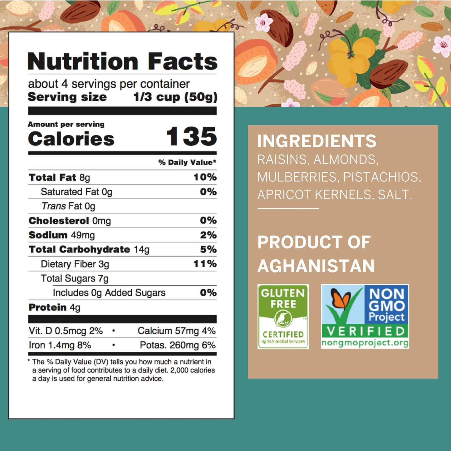 Ziba Foods Trail Mix - Sweet Apricot Kernels, Mulberries, Raisins, Almonds & Pistachios - Non-GMO, Vegan, Whole 30 Friendly & Paleo - High in Fiber