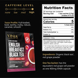 VINIA English Breakfast Black Tea Bags, Made with Organic Tea, Infused with Piceid Resveratrol for Heart Health, Nitric Oxide, Physical Energy