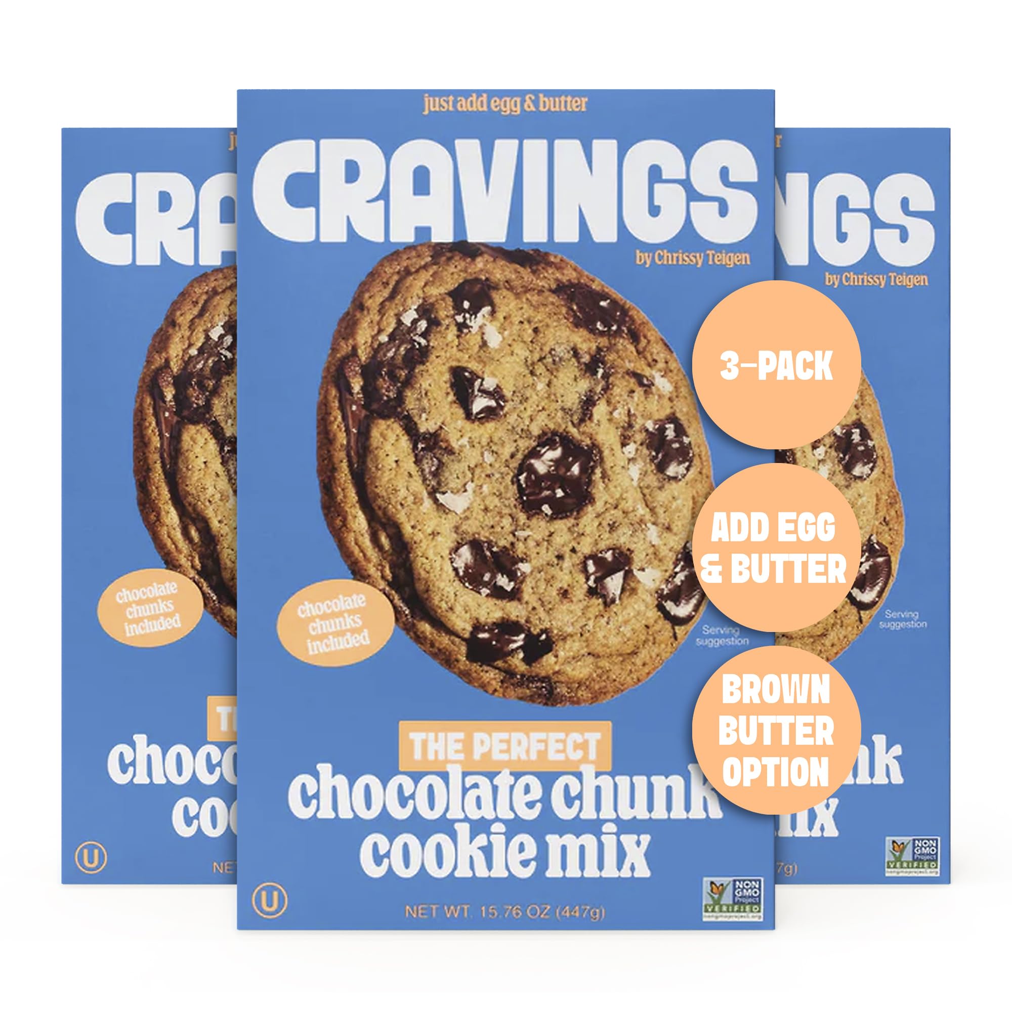 Cravings by Chrissy Teigen Chocolate Chip Cookie Mix - Makes 12 4-inch Cookies, Includes Chocolate Chunks, Easy Cookie Mix (Pack of 3)