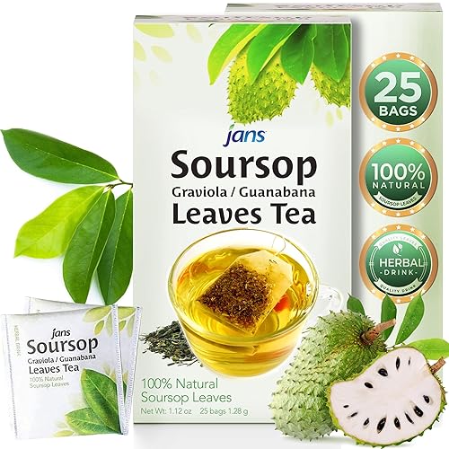 Jans Soursop Tea Bags (25 Count) - Full Strength Herbal Tea from 100% Natural Soursop Leaves - Hoja De Guanabana Graviola Leaf Tea - Caffeine Free