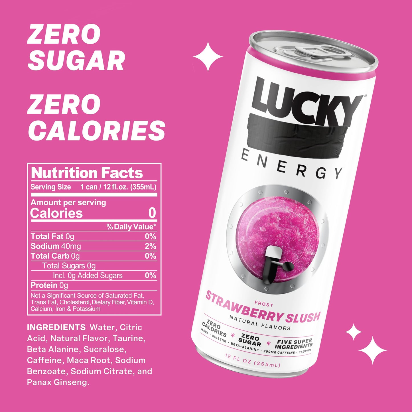 Lucky Energy Drink Variety Pack - Slush Series (Cherry, Blue Razz, Strawberry) - Zero Sugar, 0 Calorie Performance Beverage with 200mg Caffeine, Maca