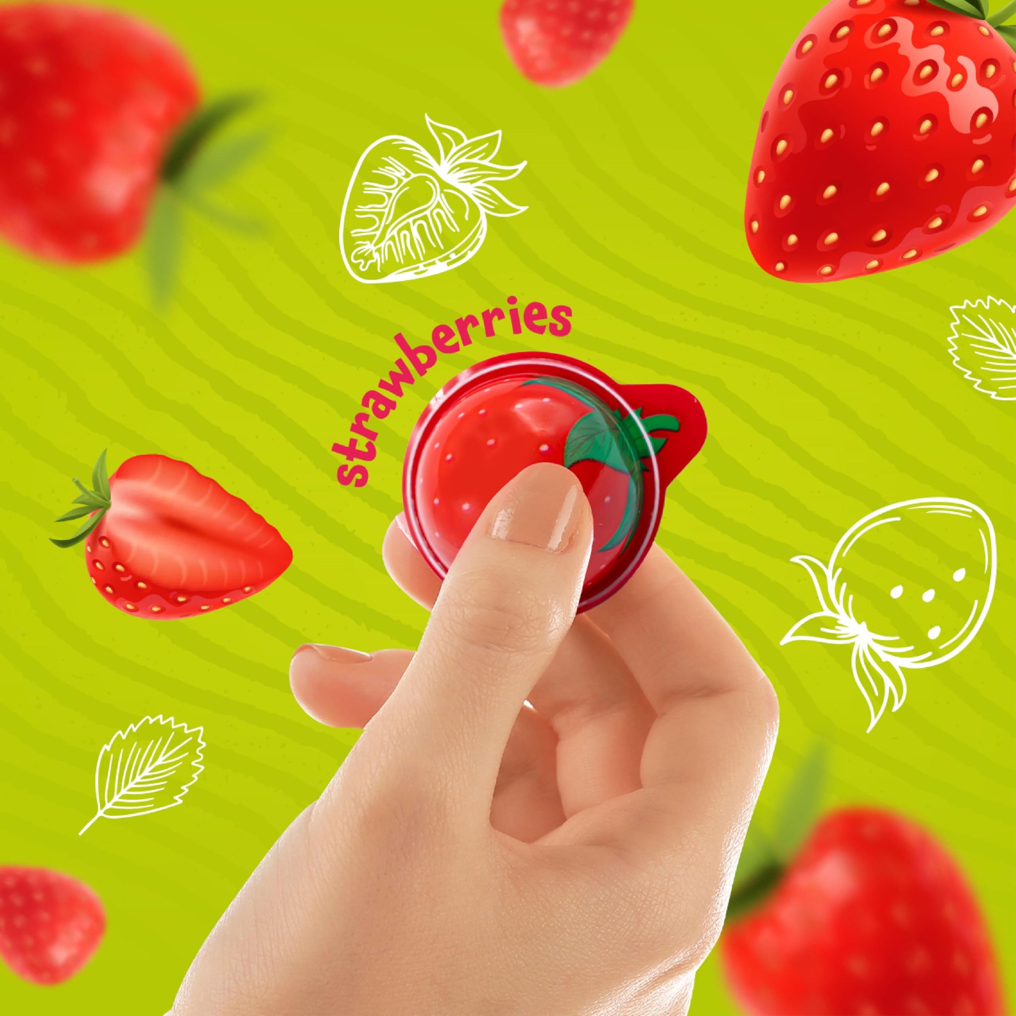 Strawberry Gummy Candy - 30 Count - 19 Oz Jar - Jelly Filled Gummies - Individually Wrapped Gummy Balls Candy - Party Favor Candy for Goodie Bags