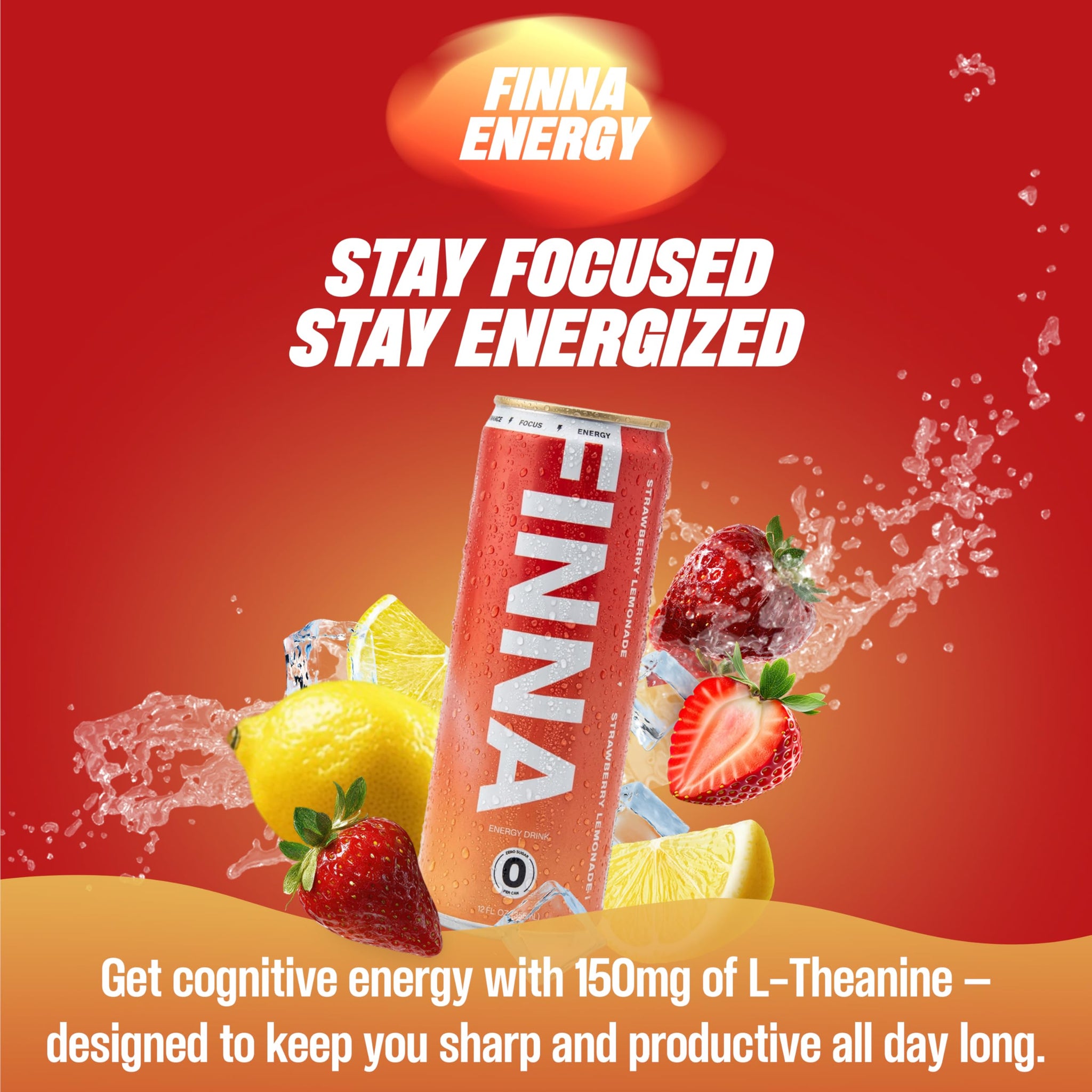 FINNA Energy Drink - Lightly Carbonated, 13 Ingredients for Focus, No Jitters, Less Preservatives, Low-Calorie, Suitable for Work, School & Gym