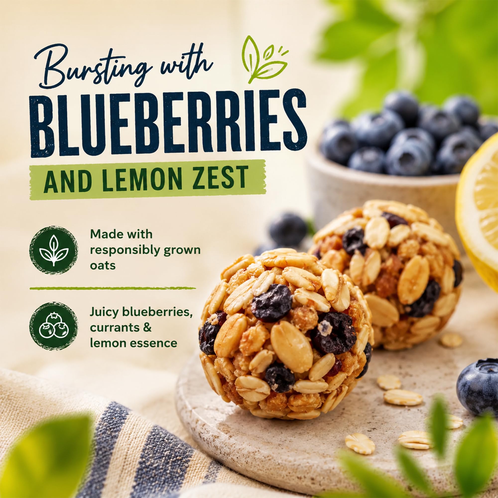 SHOPSHIPNOW Lemon Blueberry Granola Bites, Organic Oat Snack Packs, Individually Wrapped Bite Size, 10 Count, 8.5 oz