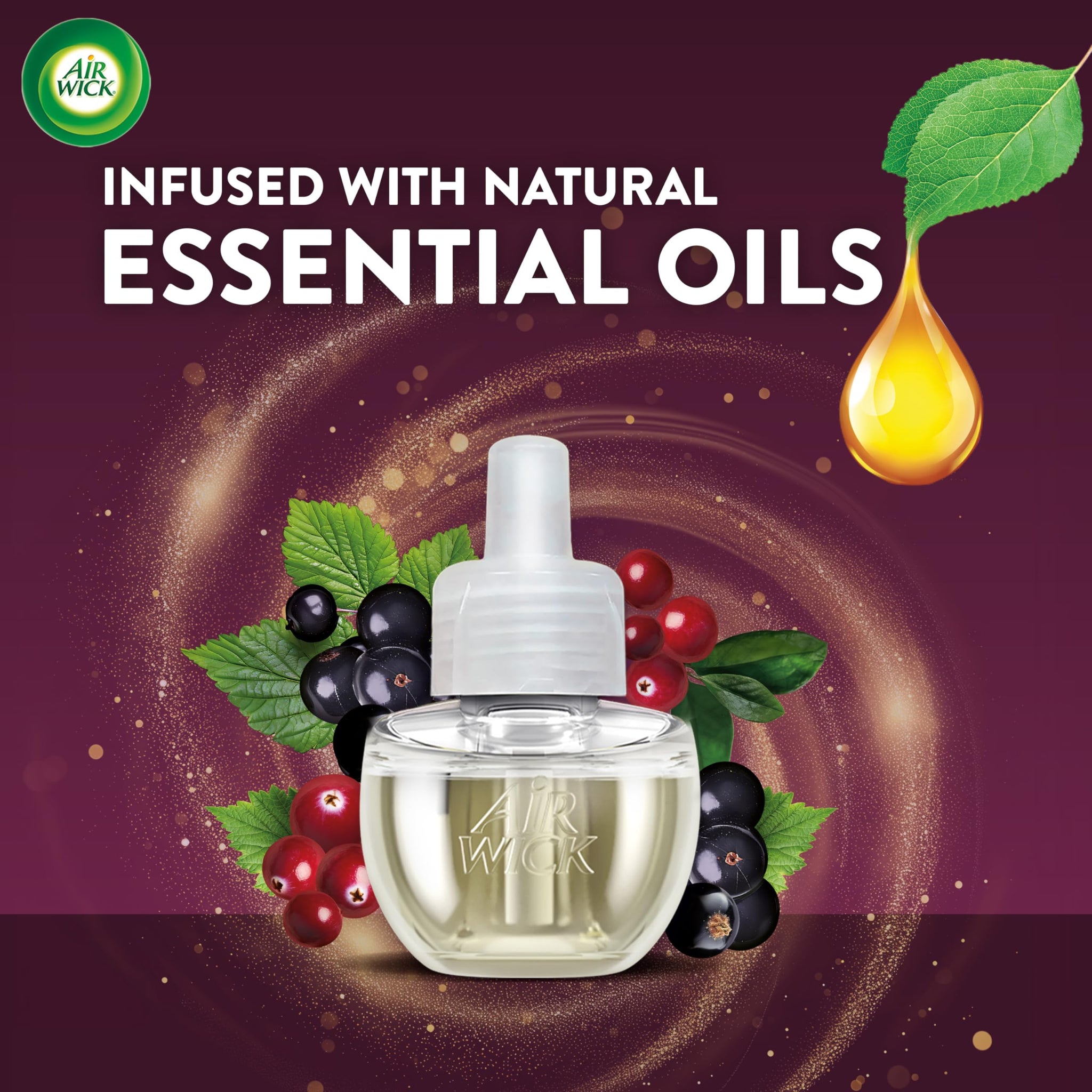 Air Wick Plug In Scented Oil Refill, Infused with Essential Oils, Plug In Air Fresheners for Home, Ripe Cranberry & Currants, 4 ct