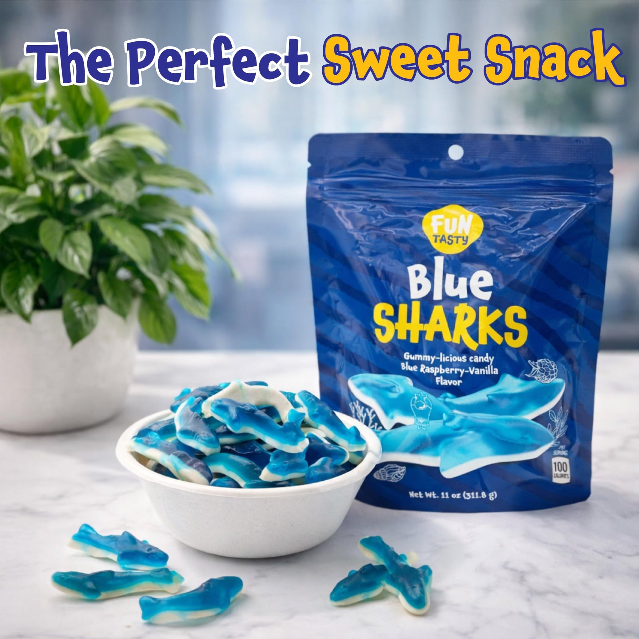 Gummy Sharks - 11 Ounce Pack - Blue Shark Gummies - Blue Candy for Goodie Bags, Gifting, Snacking & Dessert Decorating - Chewy Candy