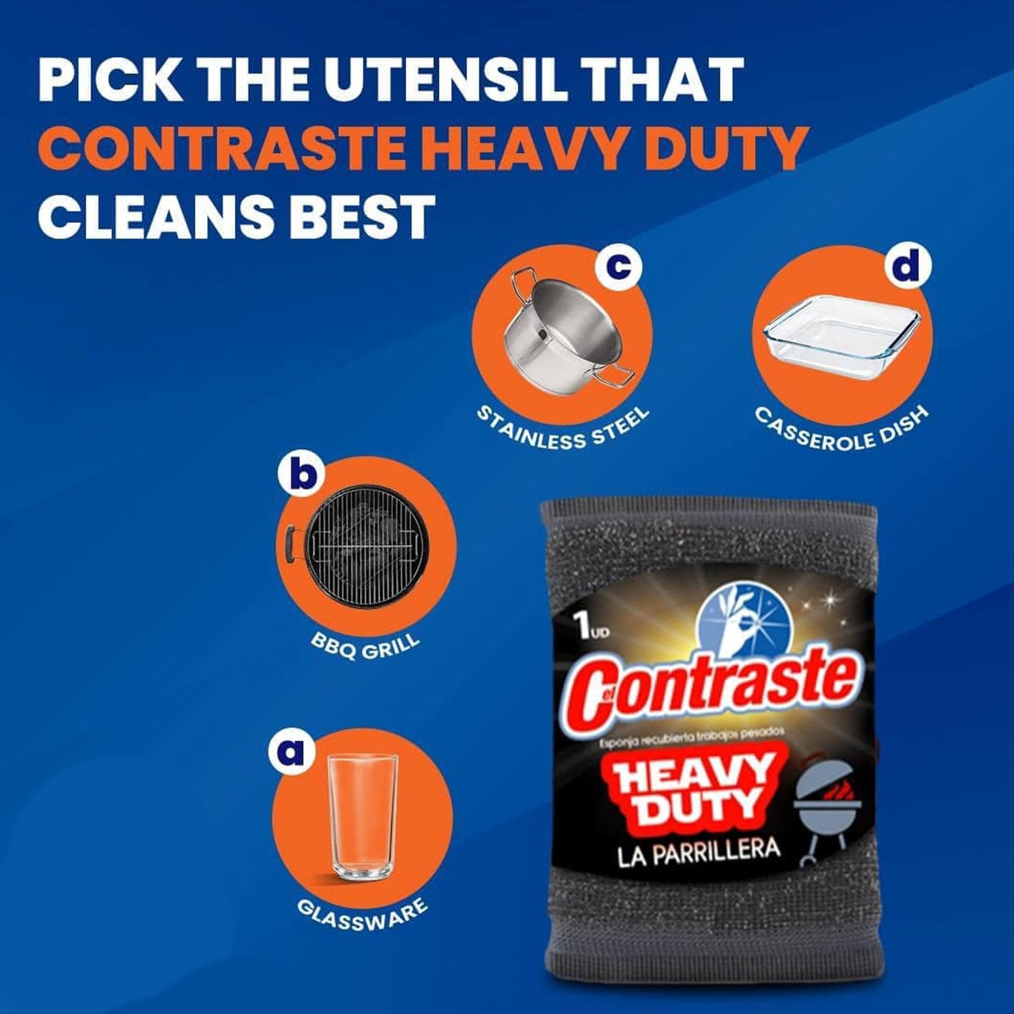 El Contraste Heavy Duty Grill Sponge - 5 Pack Steel Scrub Sponges, Durable BBQ Scrubber for Hard Surfaces, Multi-Use Dishwashing, Long-Lasting Kitchen